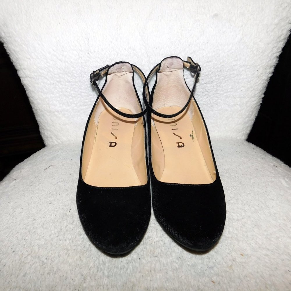 Black Ankle-Strap Velvet Block Heels